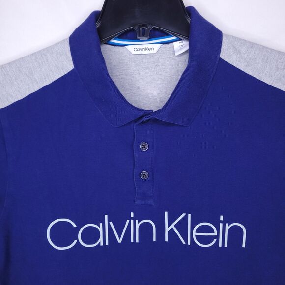 Calvin Klein Polo Shirt Mens Medium Navy, Gray - Picture 1 of 11